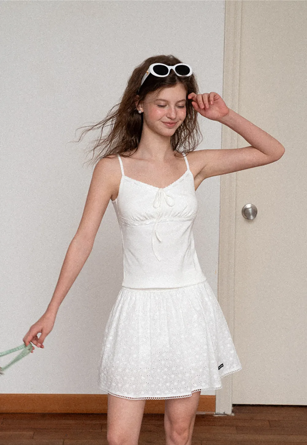 Eyelet Lace Trim Flared Skirt