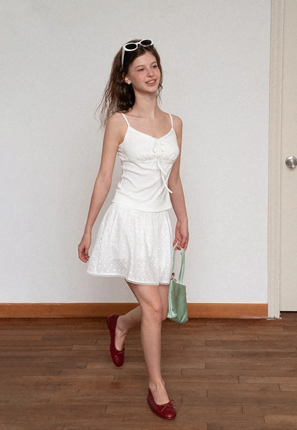 Eyelet Lace Trim Flared Skirt