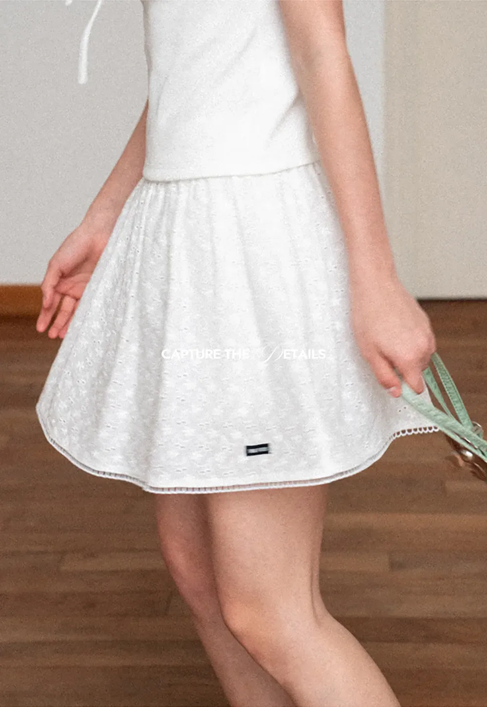 Eyelet Lace Trim Flared Skirt