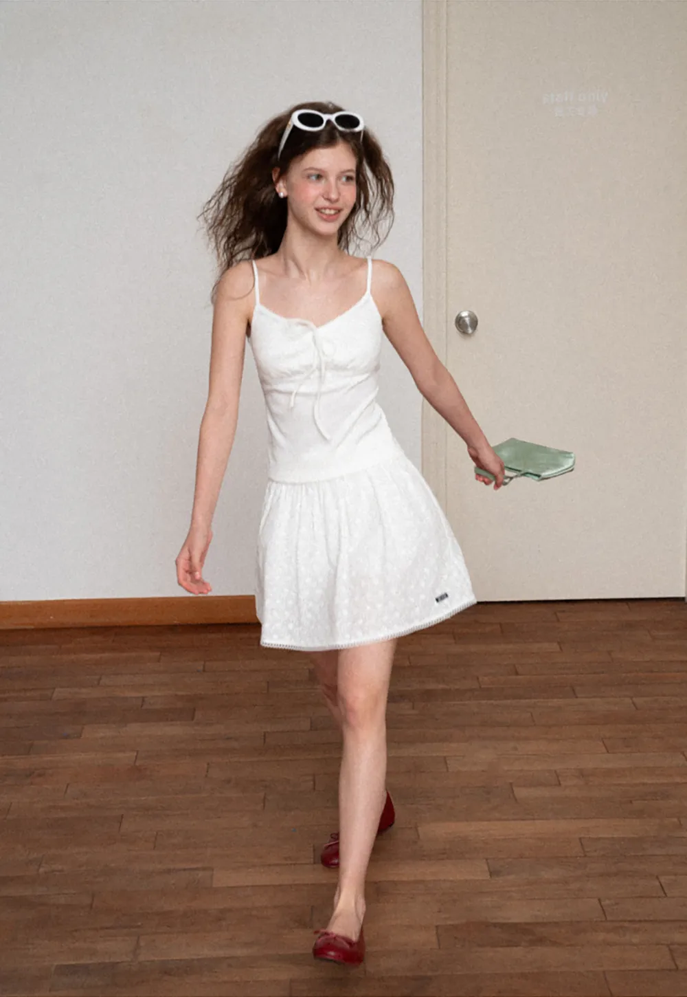 Eyelet Lace Trim Flared Skirt