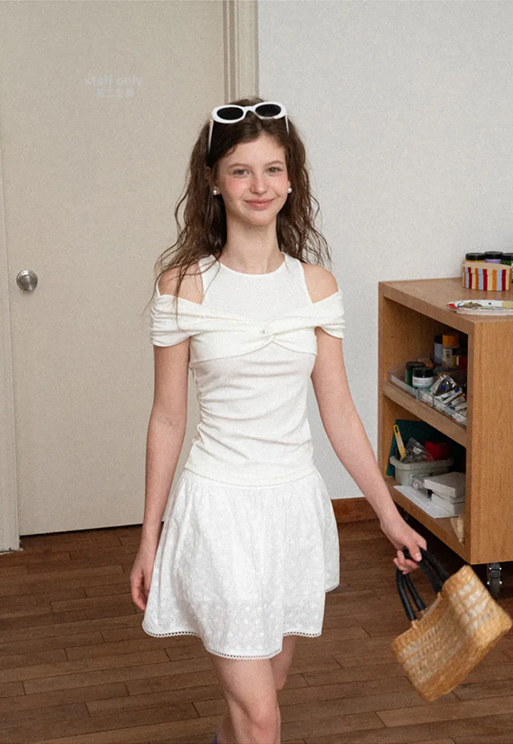 Eyelet Lace Trim Flared Skirt