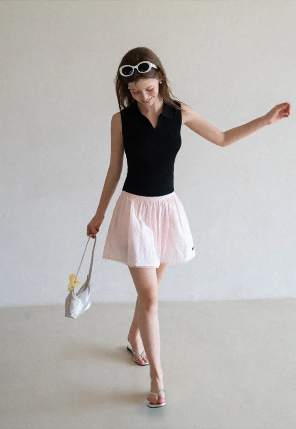 Eyelet Lace Trim Flared Skirt