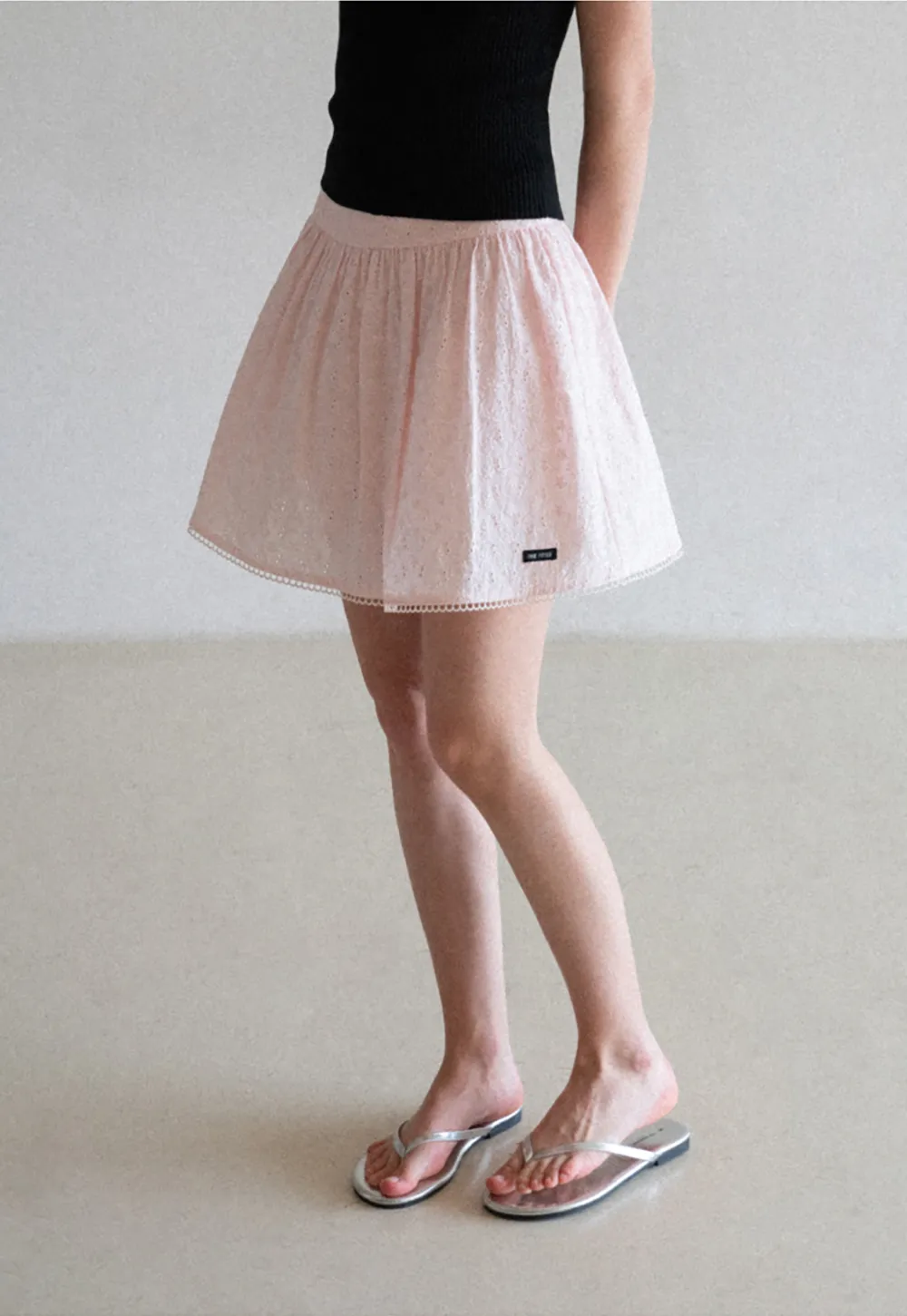 Eyelet Lace Trim Flared Skirt