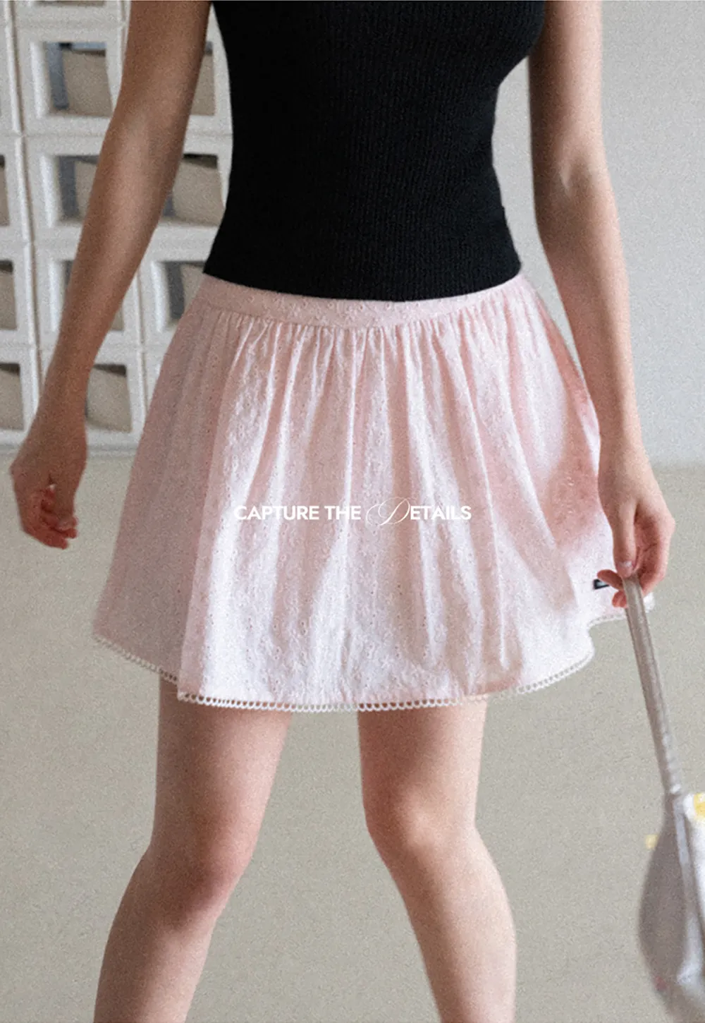 Eyelet Lace Trim Flared Skirt