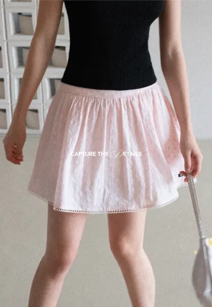 Eyelet Lace Trim Flared Skirt