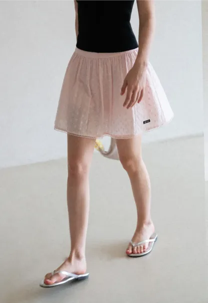 Eyelet Lace Trim Flared Skirt