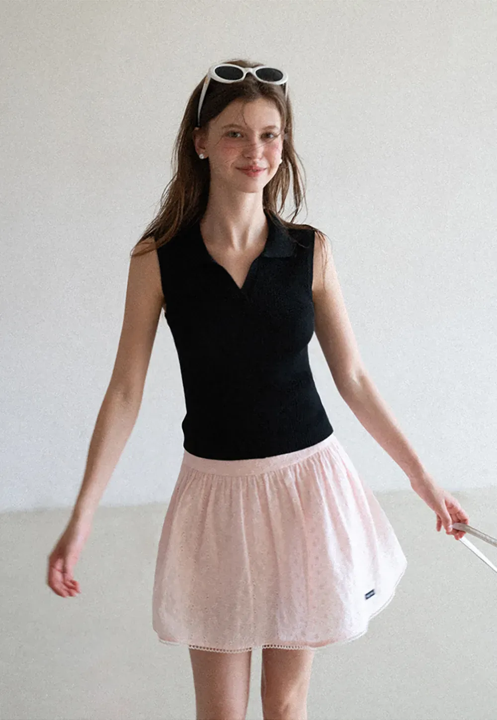 Eyelet Lace Trim Flared Skirt