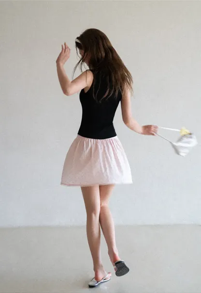 Eyelet Lace Trim Flared Skirt