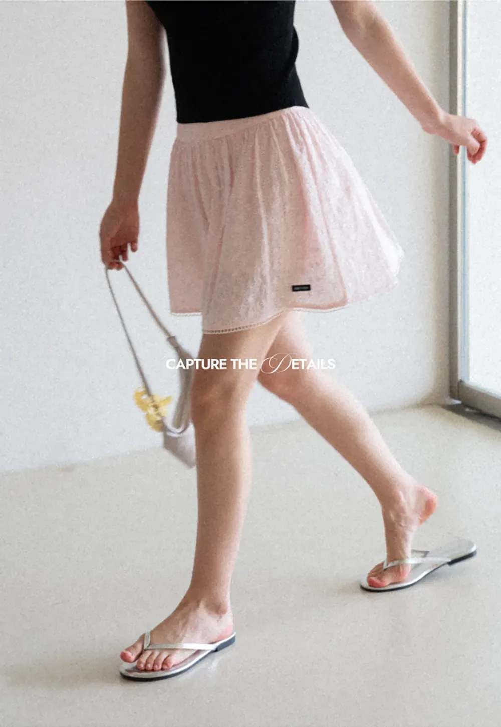 Eyelet Lace Trim Flared Skirt