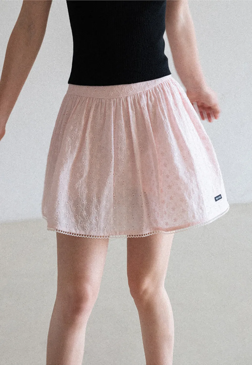 Eyelet Lace Trim Flared Skirt