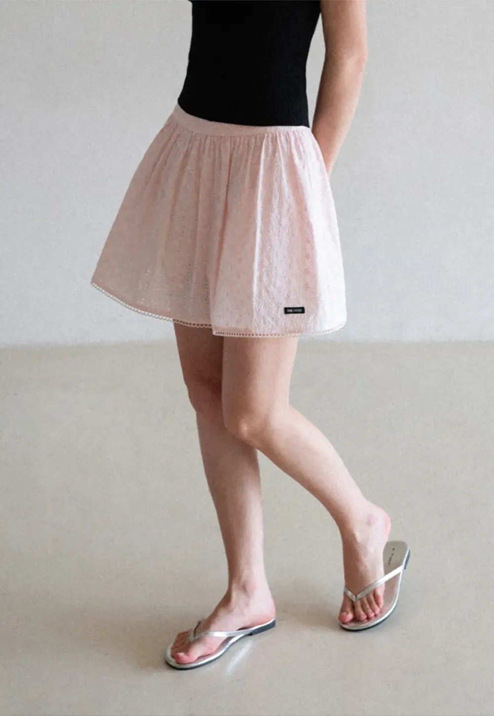 Eyelet Lace Trim Flared Skirt