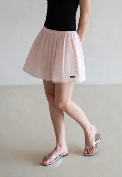 Eyelet Lace Trim Flared Skirt