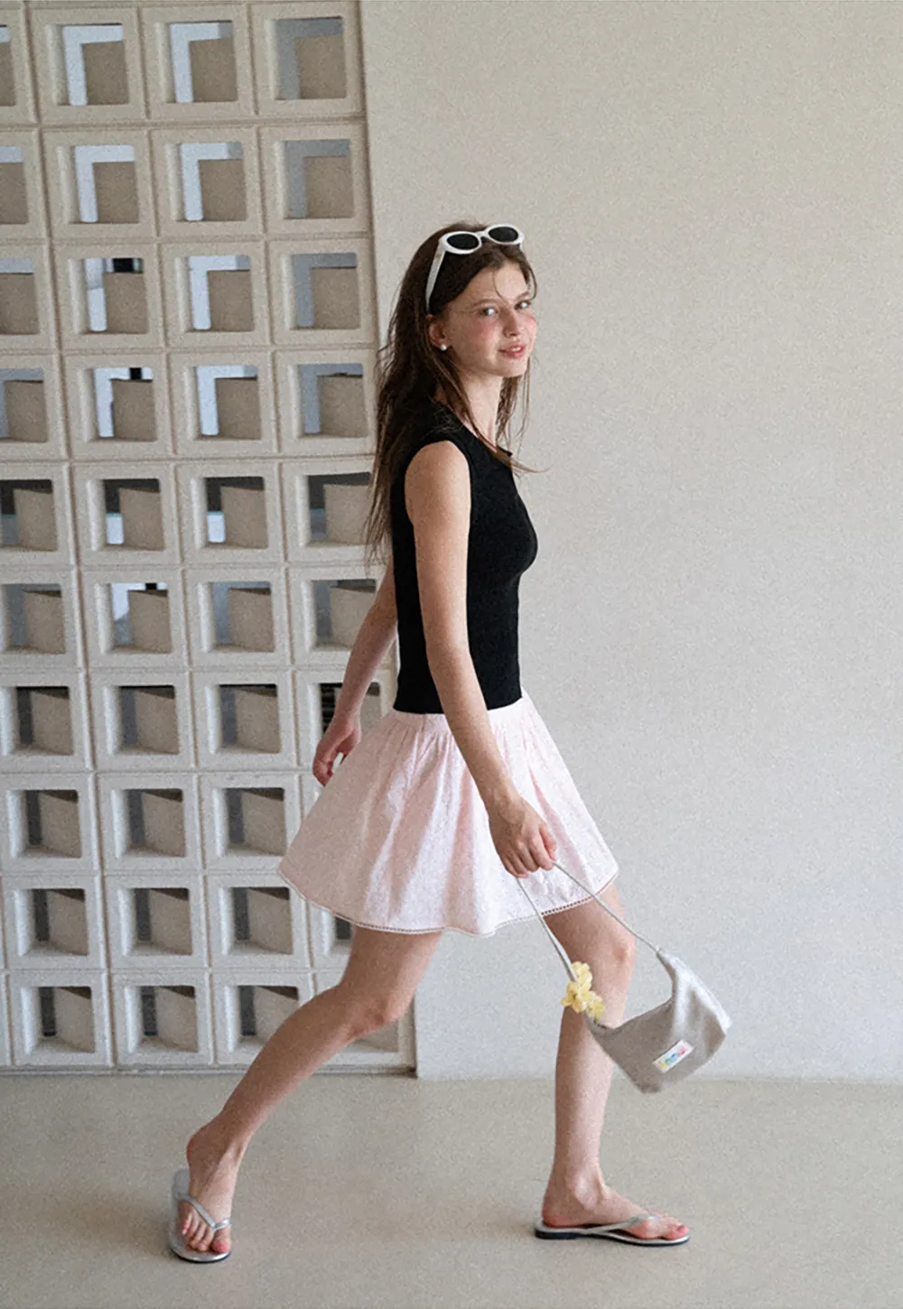 Eyelet Lace Trim Flared Skirt