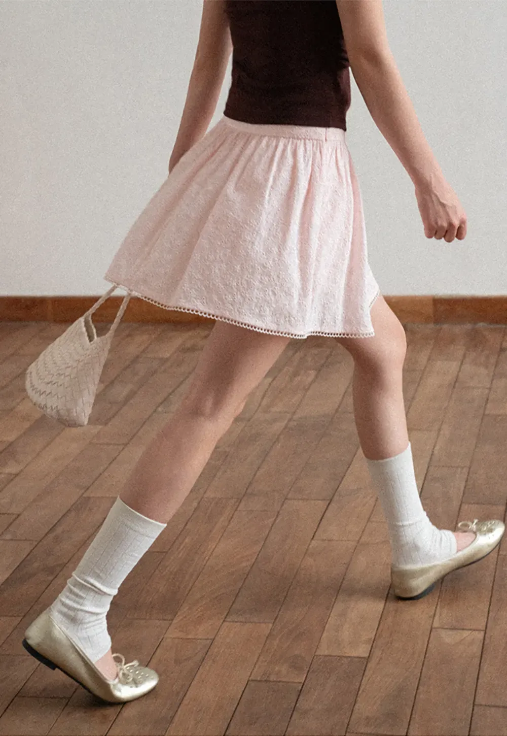 Eyelet Lace Trim Flared Skirt