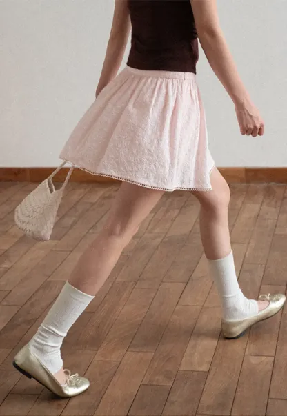 Eyelet Lace Trim Flared Skirt
