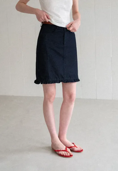 Ruffled Hem Denim Skirt