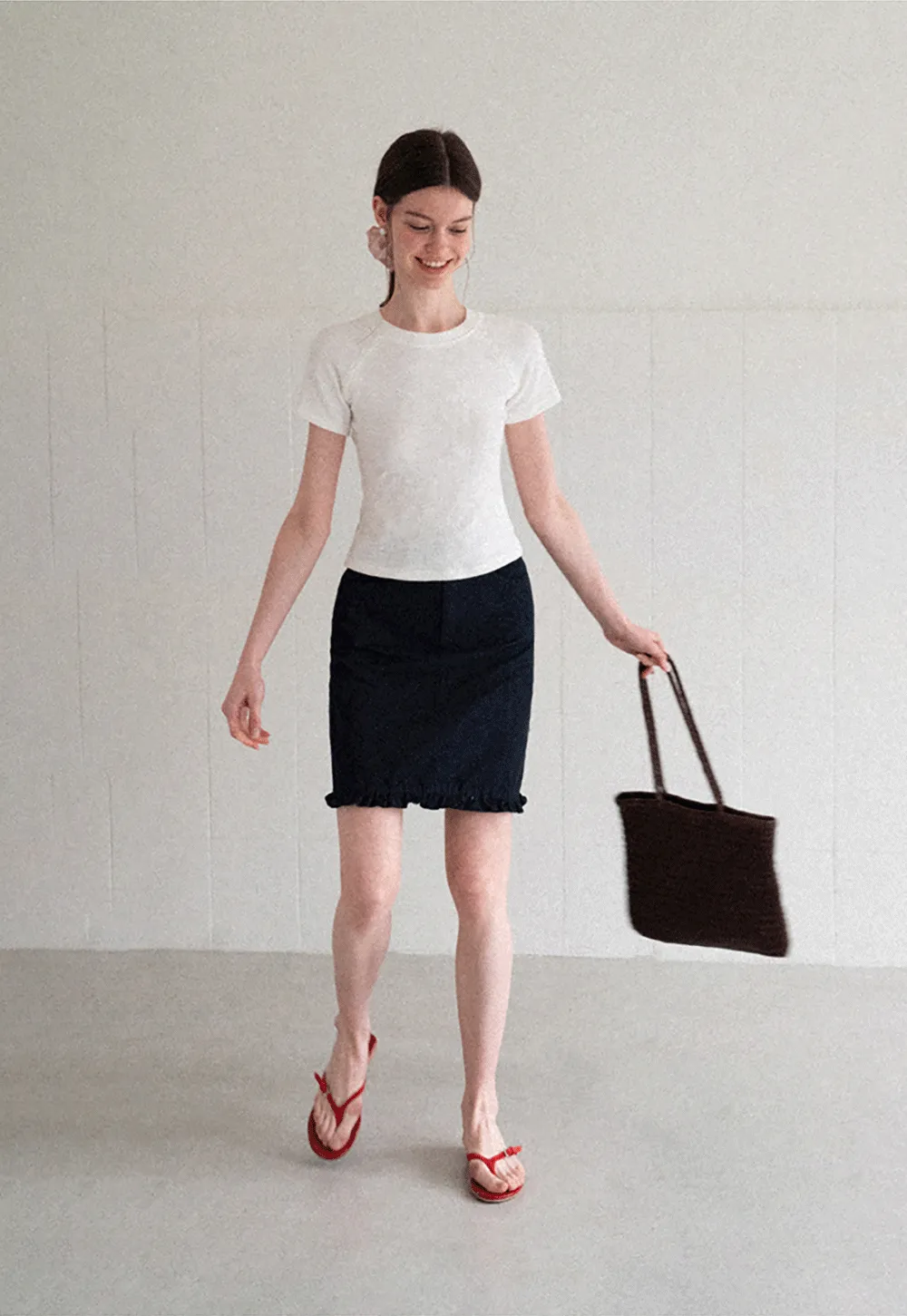 Ruffled Hem Denim Skirt