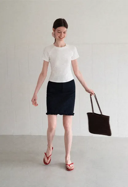 Ruffled Hem Denim Skirt