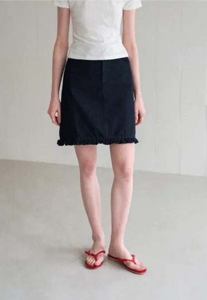 Ruffled Hem Denim Skirt