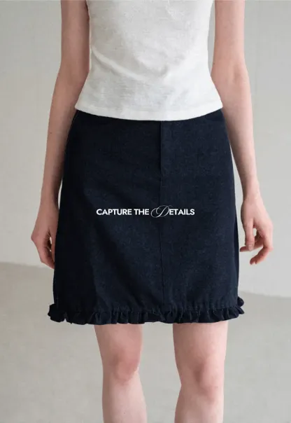 Ruffled Hem Denim Skirt