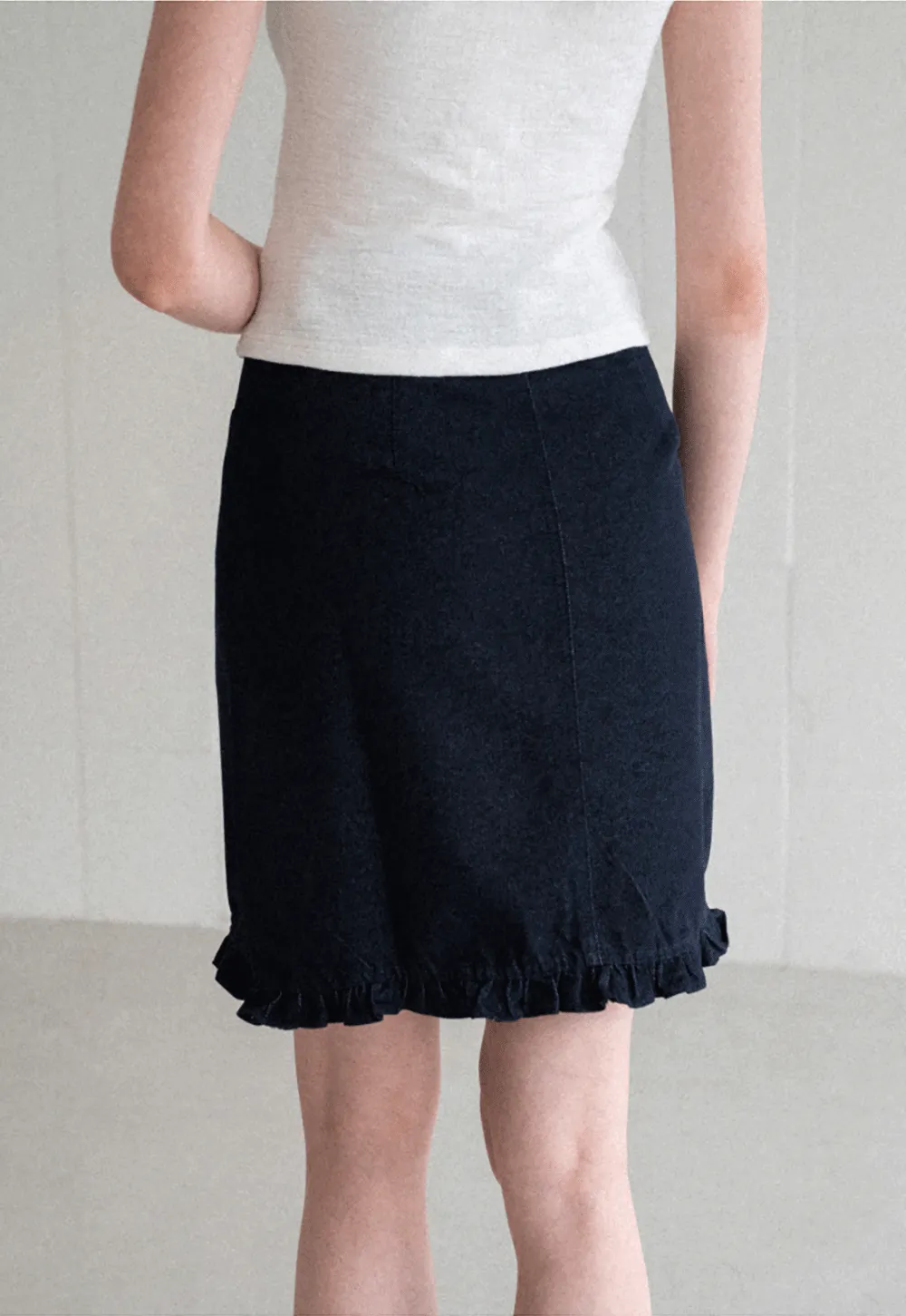 Ruffled Hem Denim Skirt
