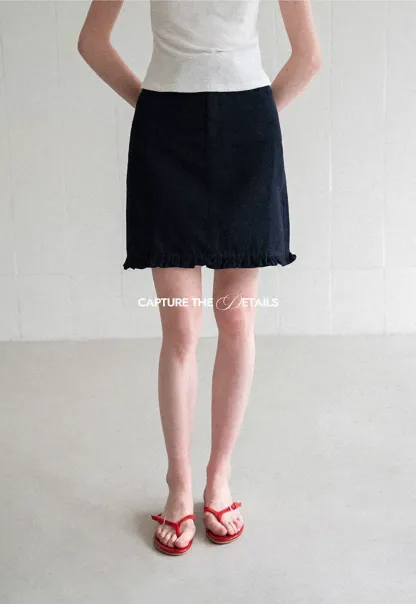 Ruffled Hem Denim Skirt