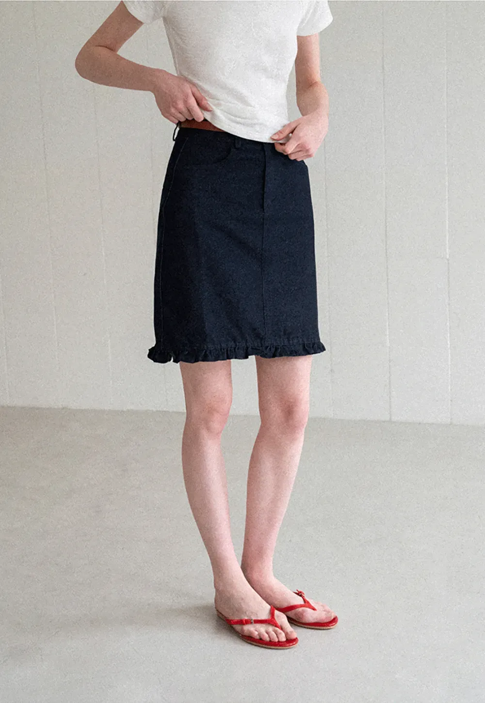 Ruffled Hem Denim Skirt