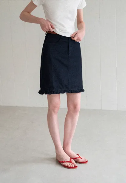 Ruffled Hem Denim Skirt