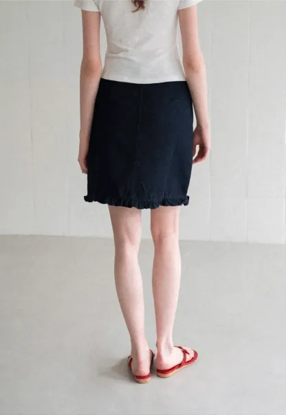 Ruffled Hem Denim Skirt