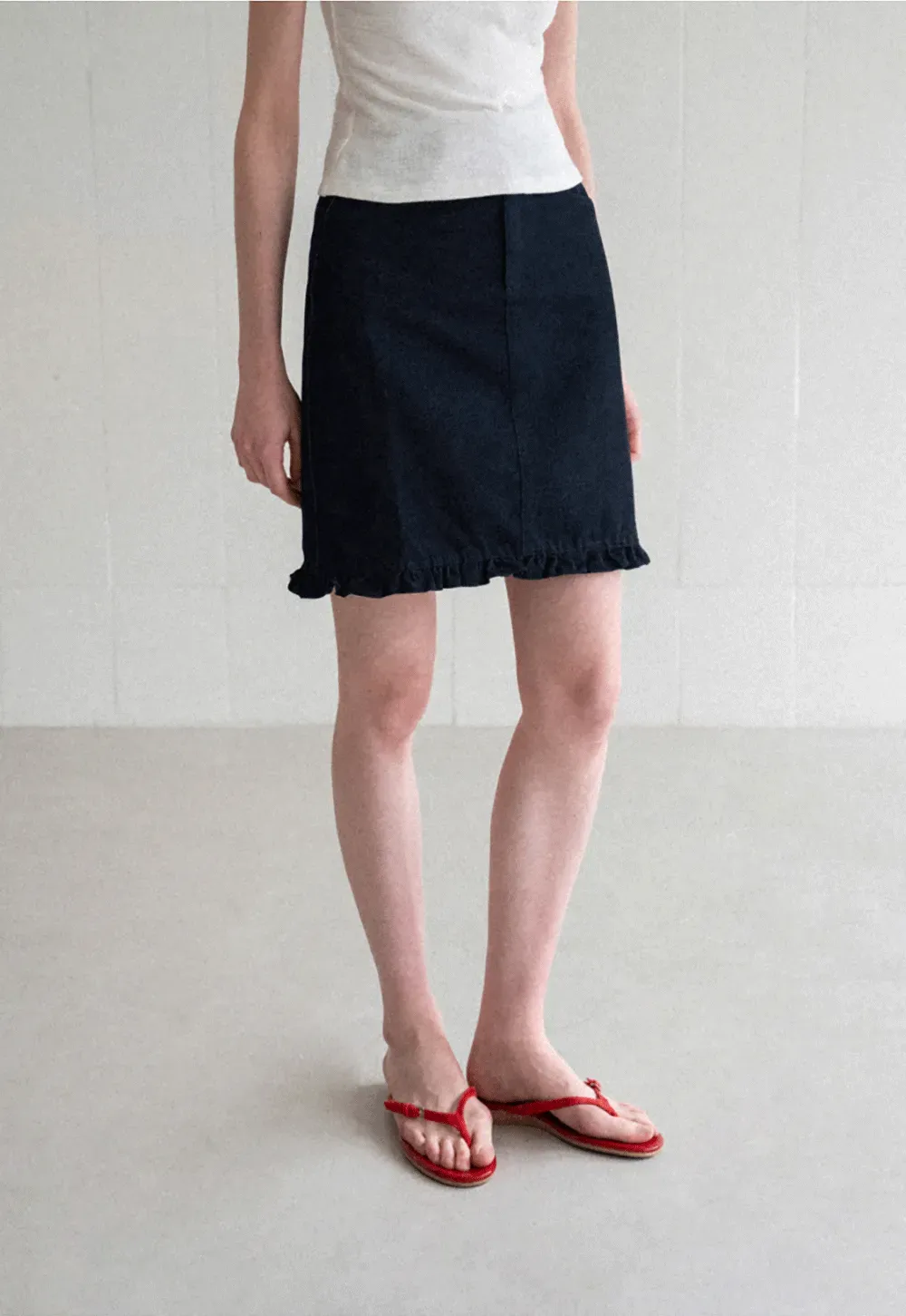 Ruffled Hem Denim Skirt