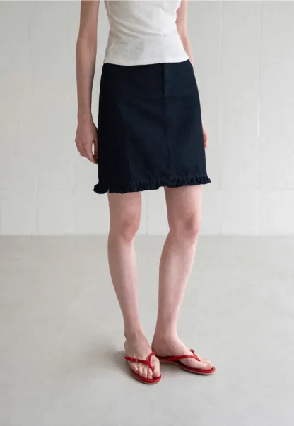 Ruffled Hem Denim Skirt