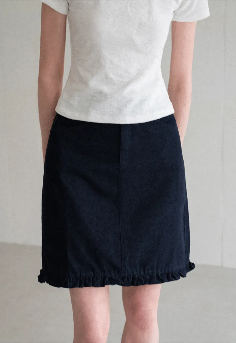 Ruffled Hem Denim Skirt