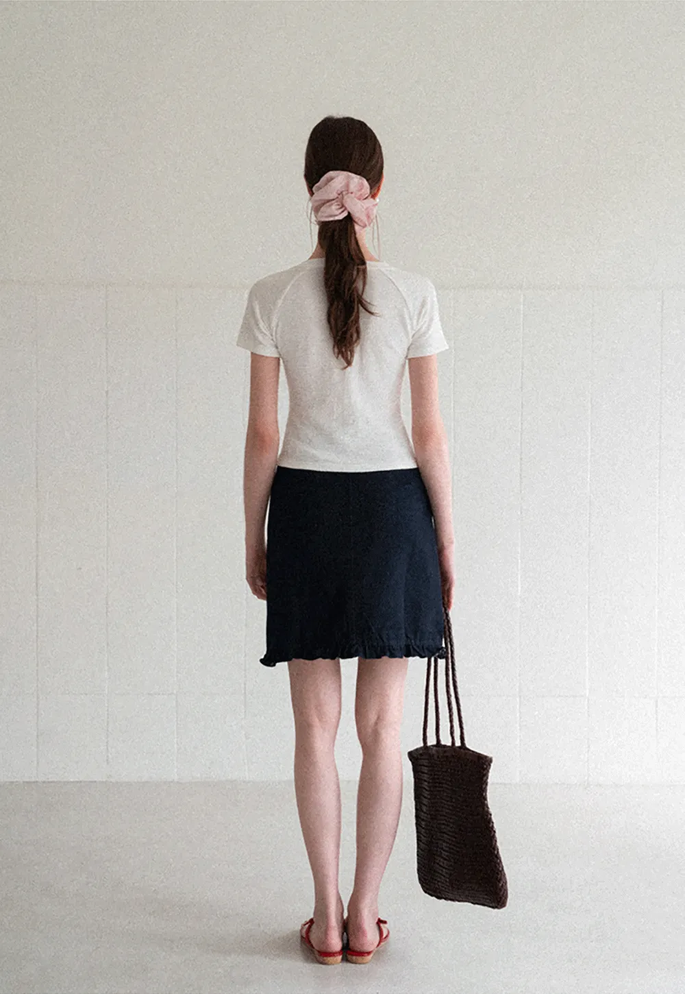 Ruffled Hem Denim Skirt