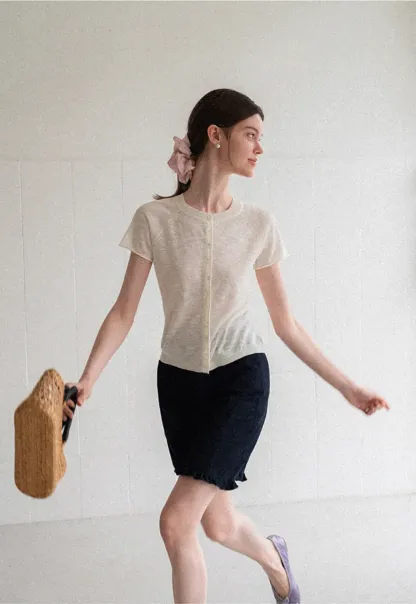 Ruffled Hem Denim Skirt