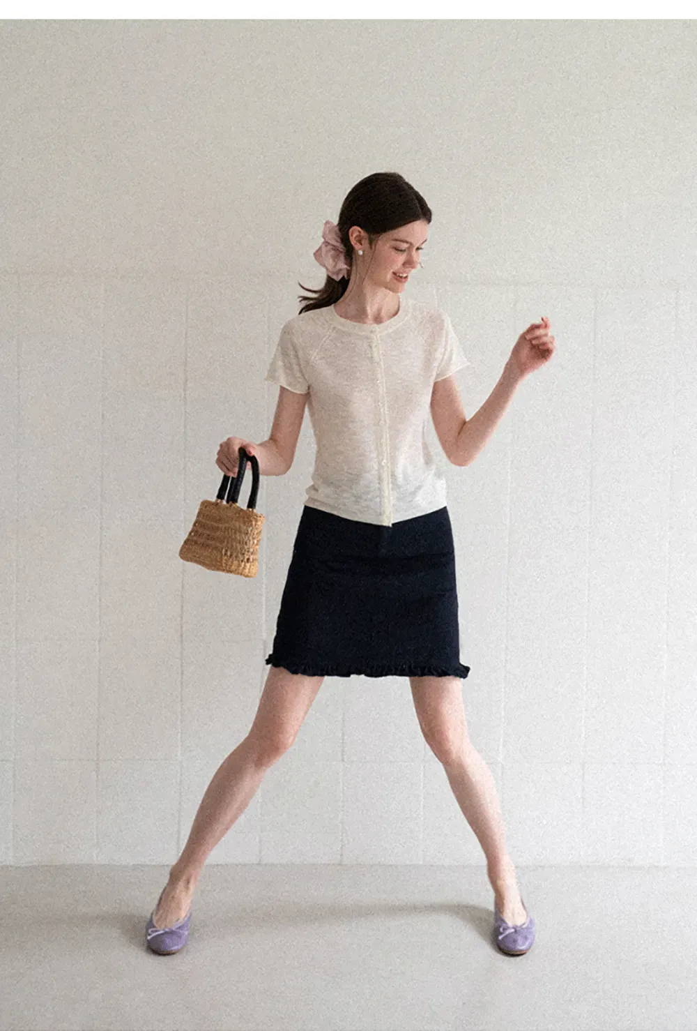 Ruffled Hem Denim Skirt