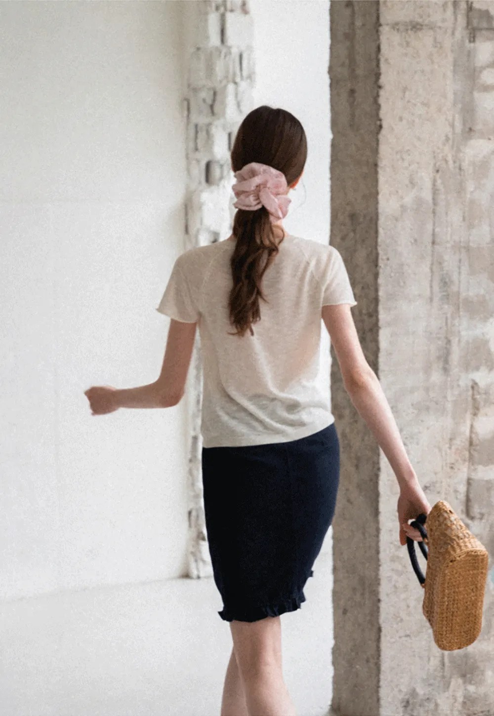 Ruffled Hem Denim Skirt