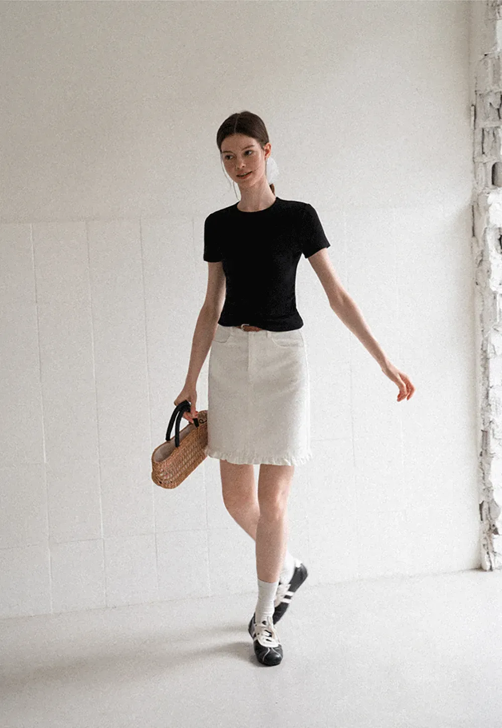 Ruffled Hem Denim Skirt