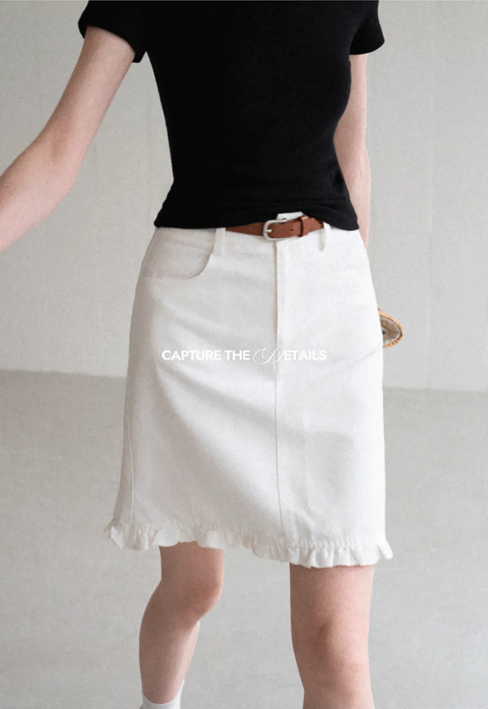 Ruffled Hem Denim Skirt