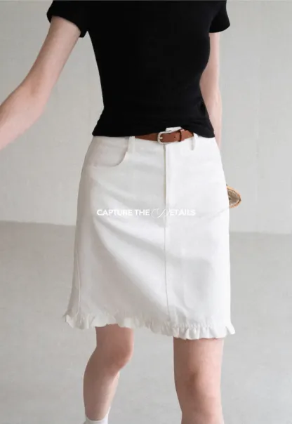 Ruffled Hem Denim Skirt