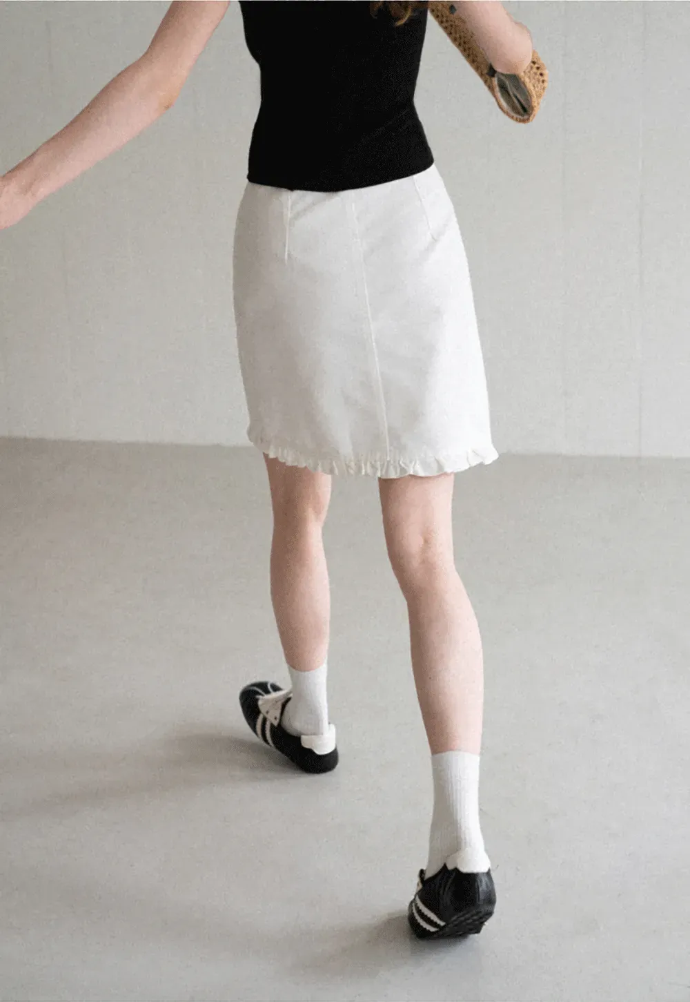 Ruffled Hem Denim Skirt