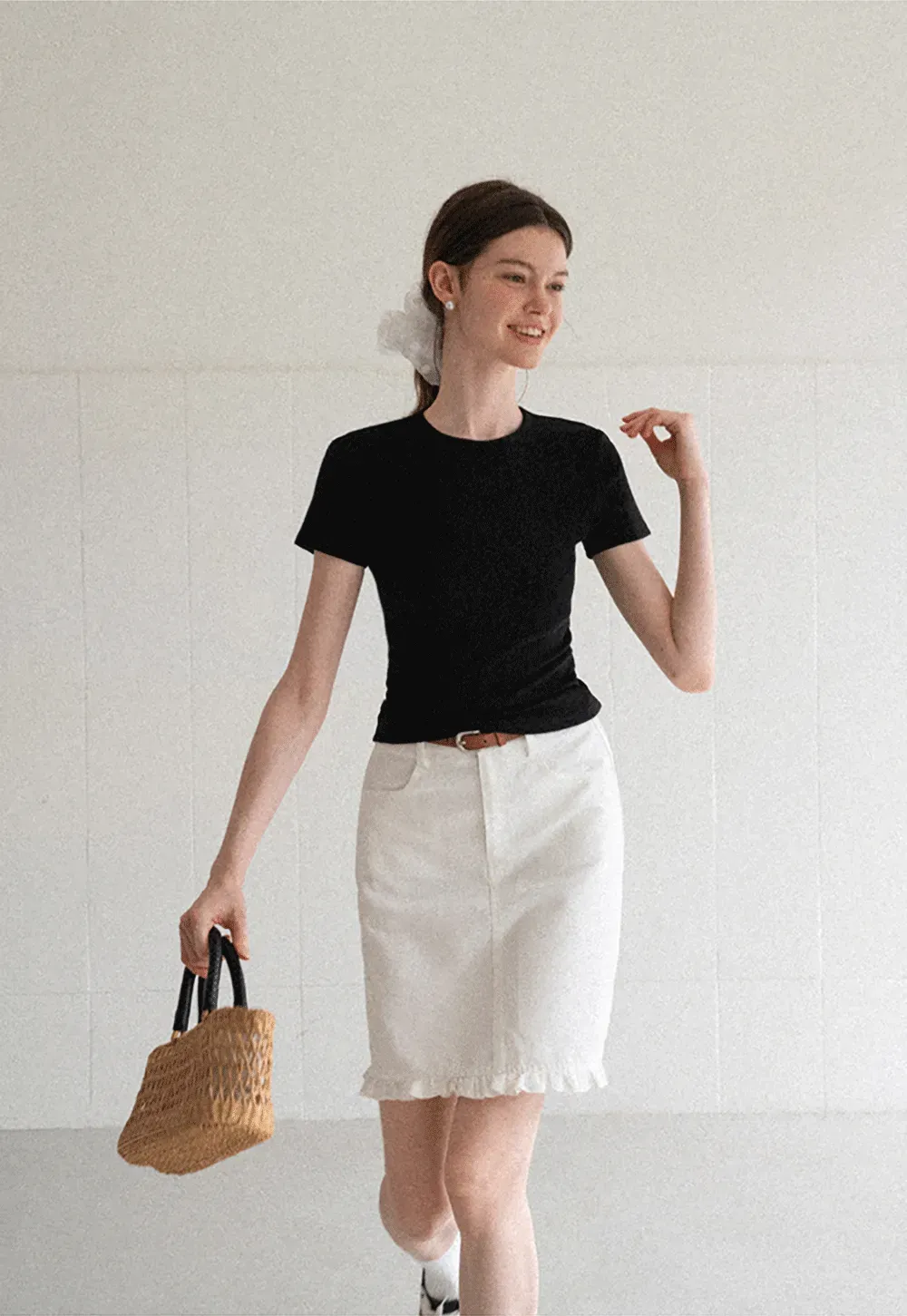 Ruffled Hem Denim Skirt