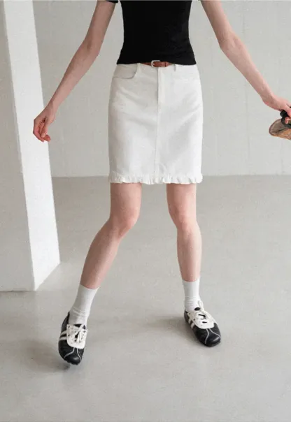 Ruffled Hem Denim Skirt