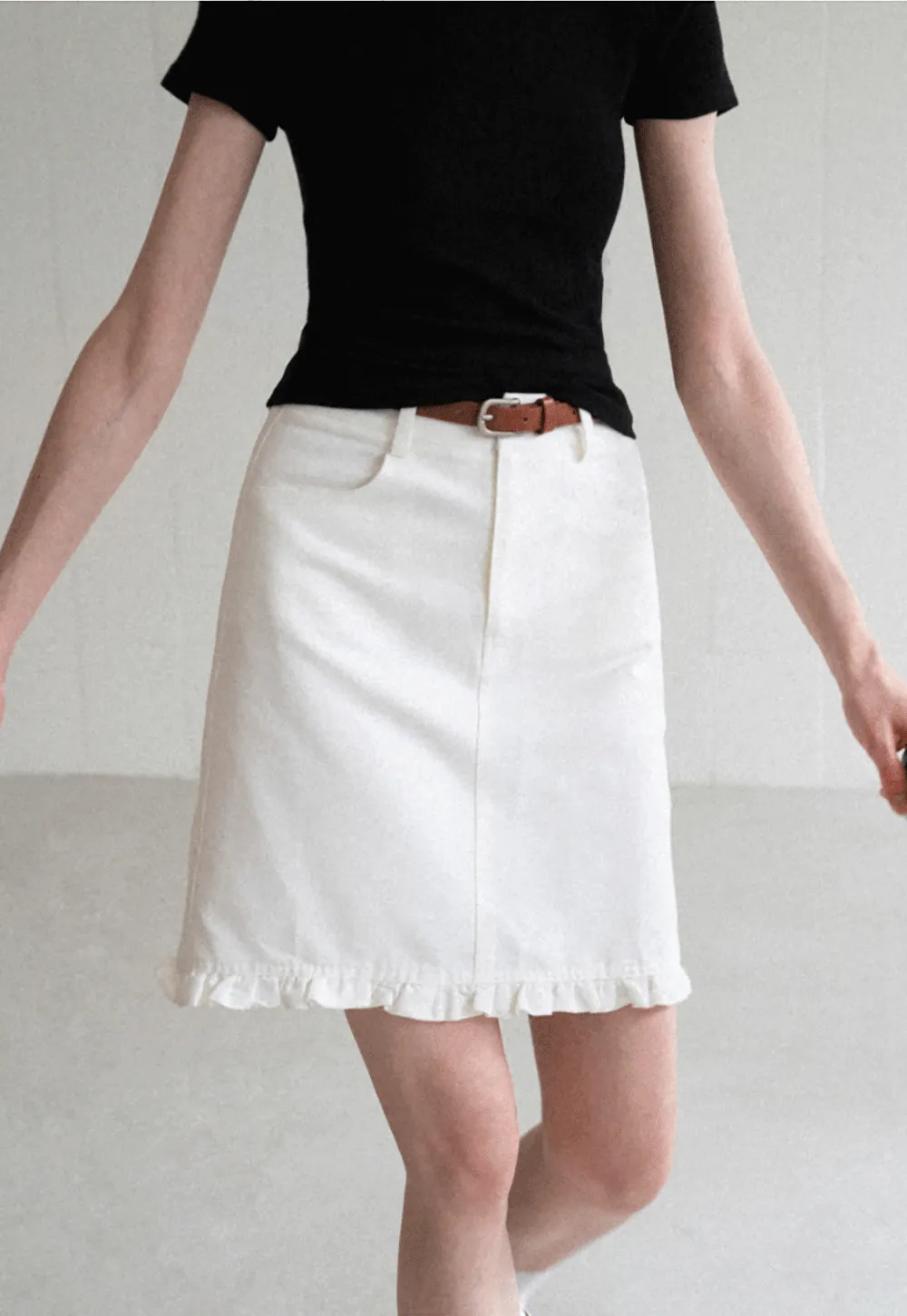Ruffled Hem Denim Skirt