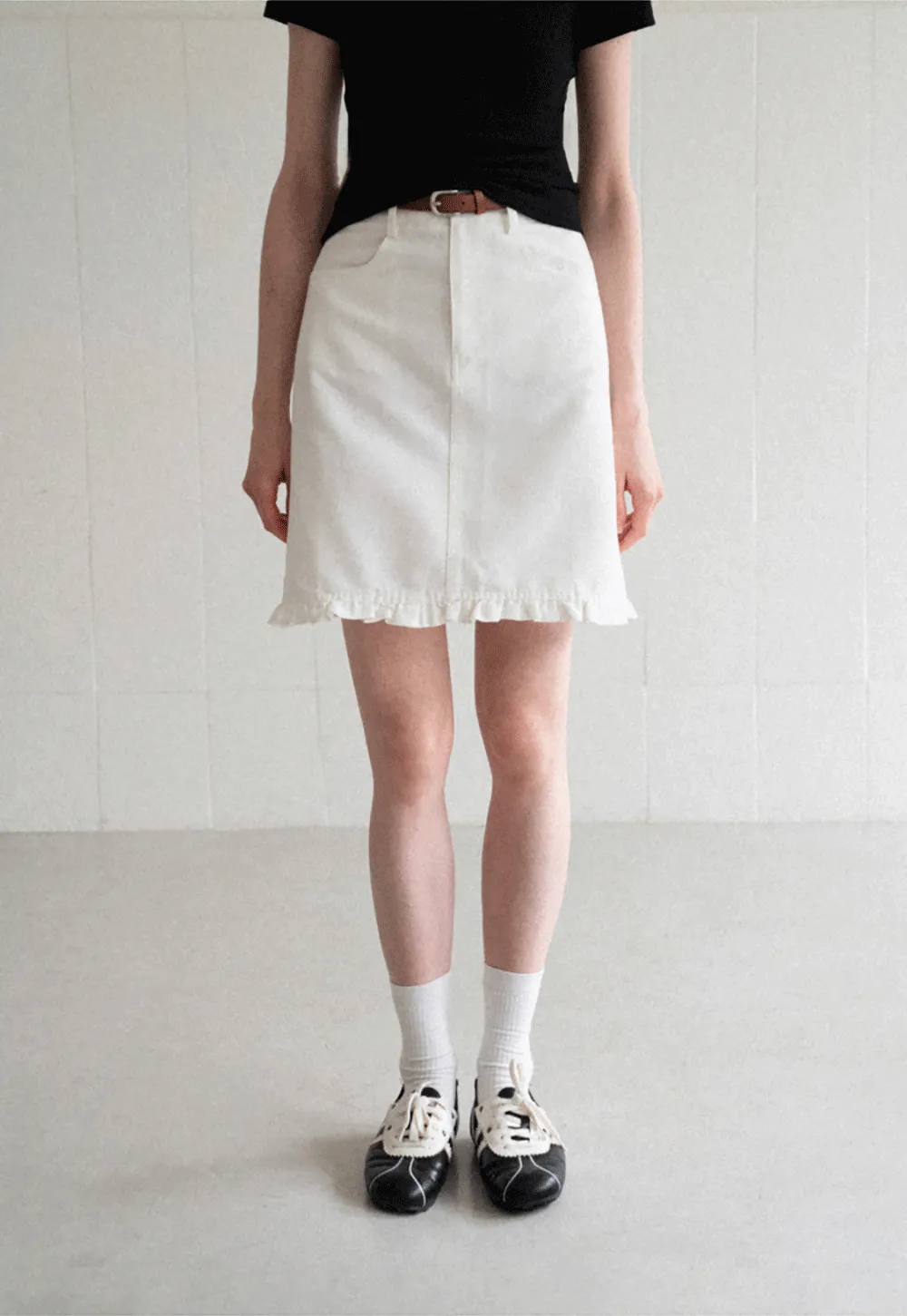 Ruffled Hem Denim Skirt