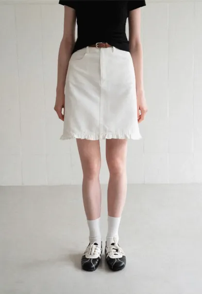 Ruffled Hem Denim Skirt