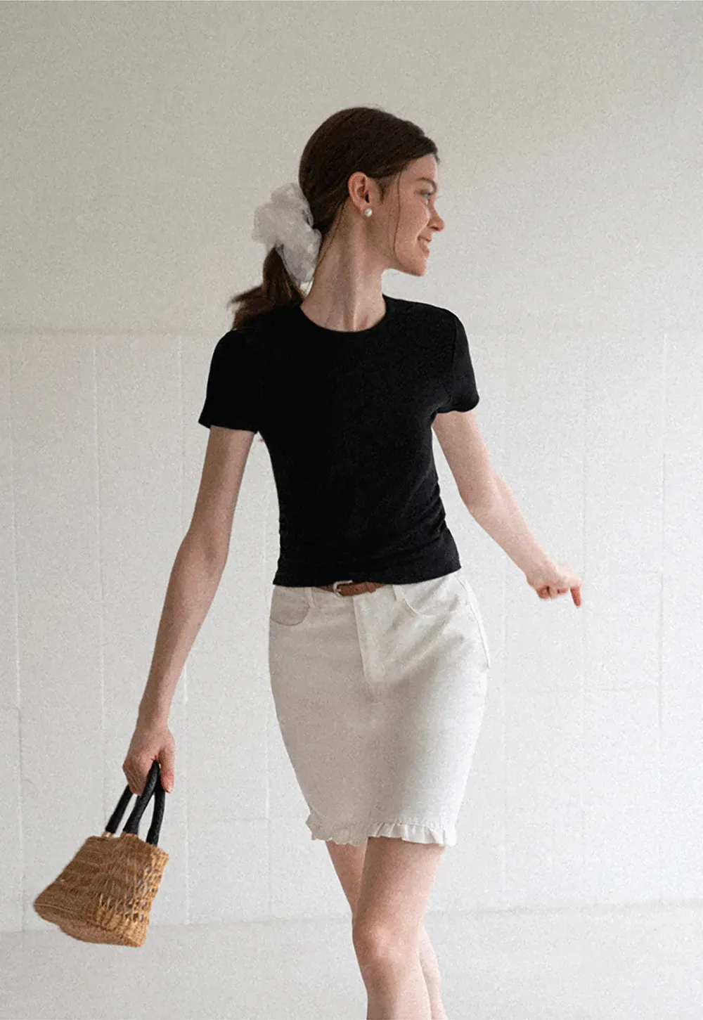 Ruffled Hem Denim Skirt