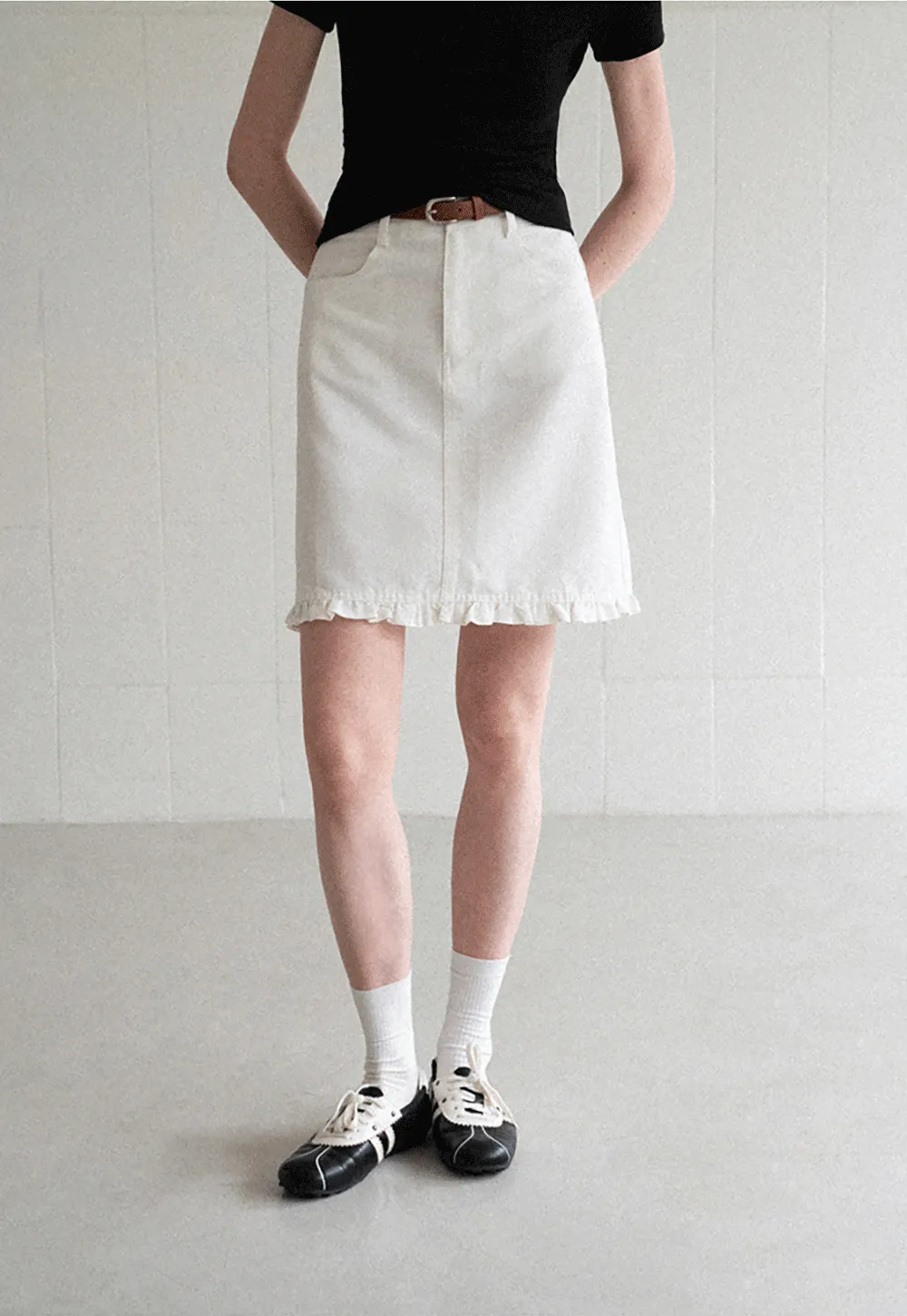 Ruffled Hem Denim Skirt
