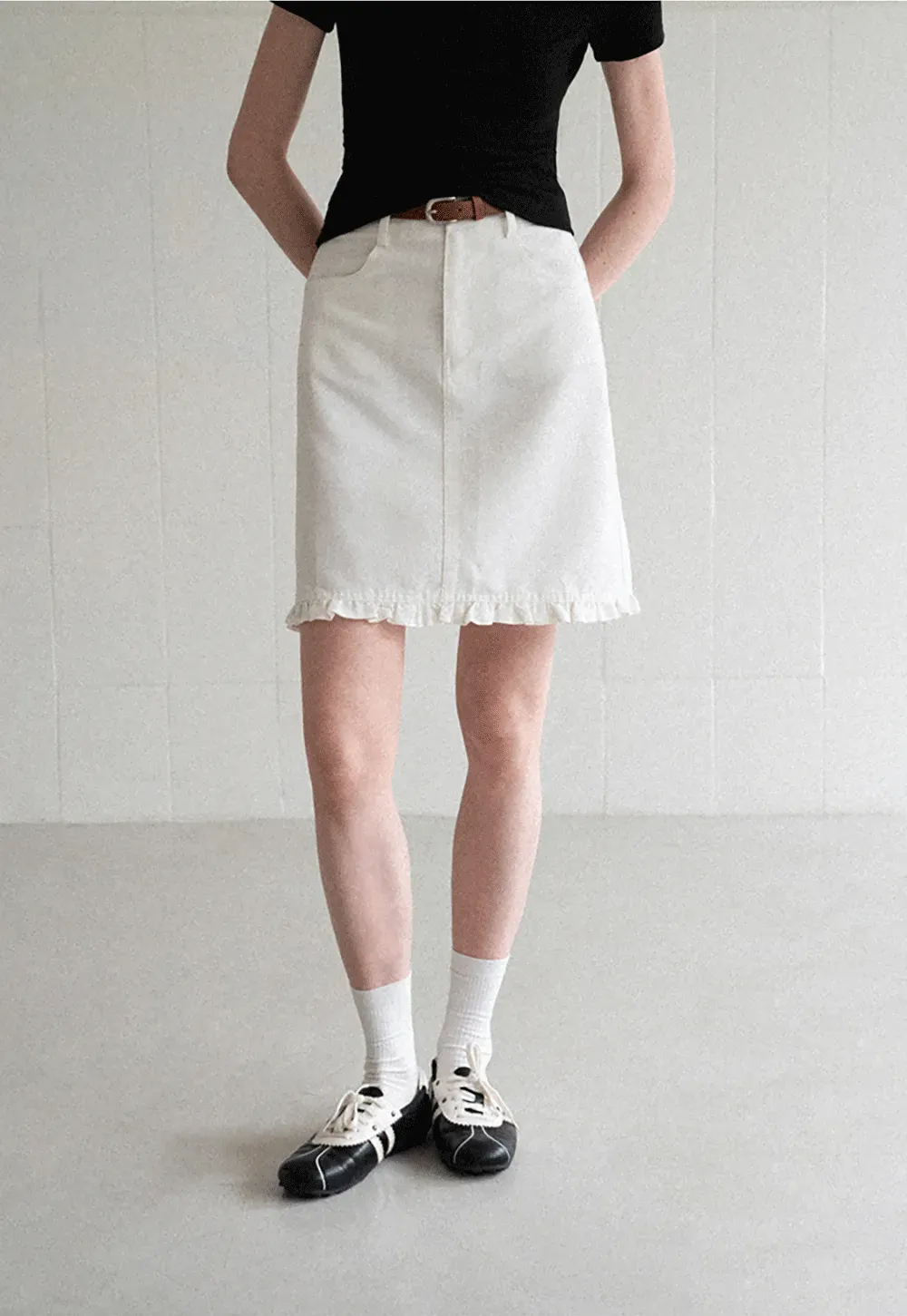 Ruffled Hem Denim Skirt