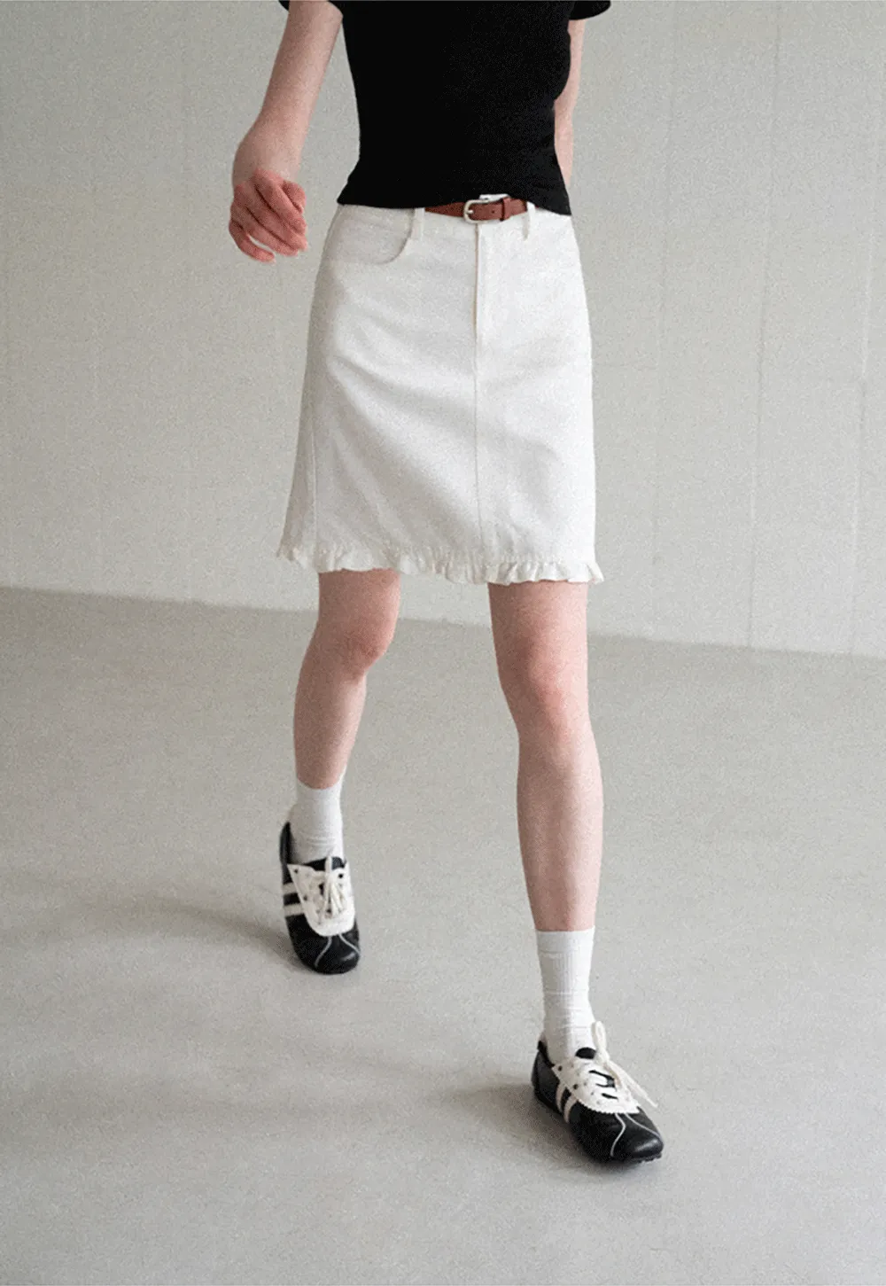 Ruffled Hem Denim Skirt