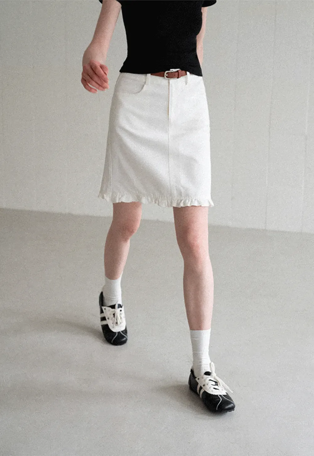 Ruffled Hem Denim Skirt